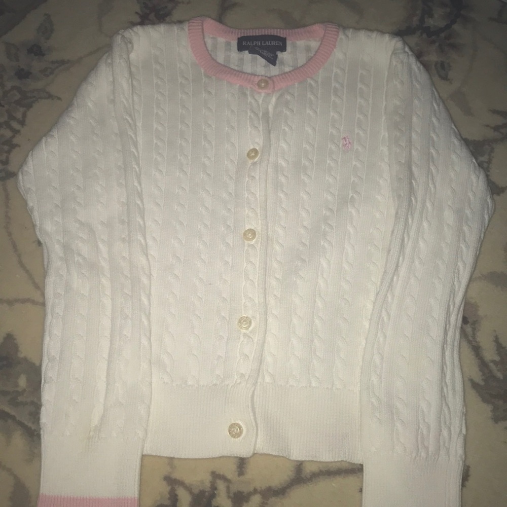 Ralph Lauren white and pink button-down cardigan